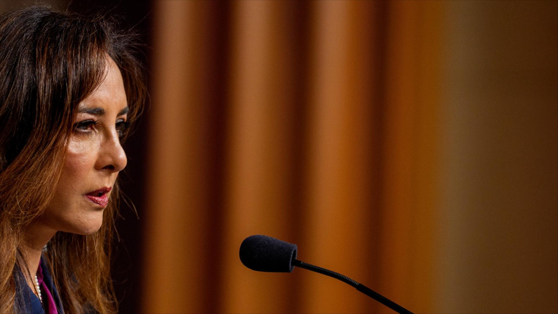 Assistant Attorney General for Civil Rights Harmeet Dhillon speaks during a news conference at the Justice Department in Washington, D.C., on Sept. 29, 2025.