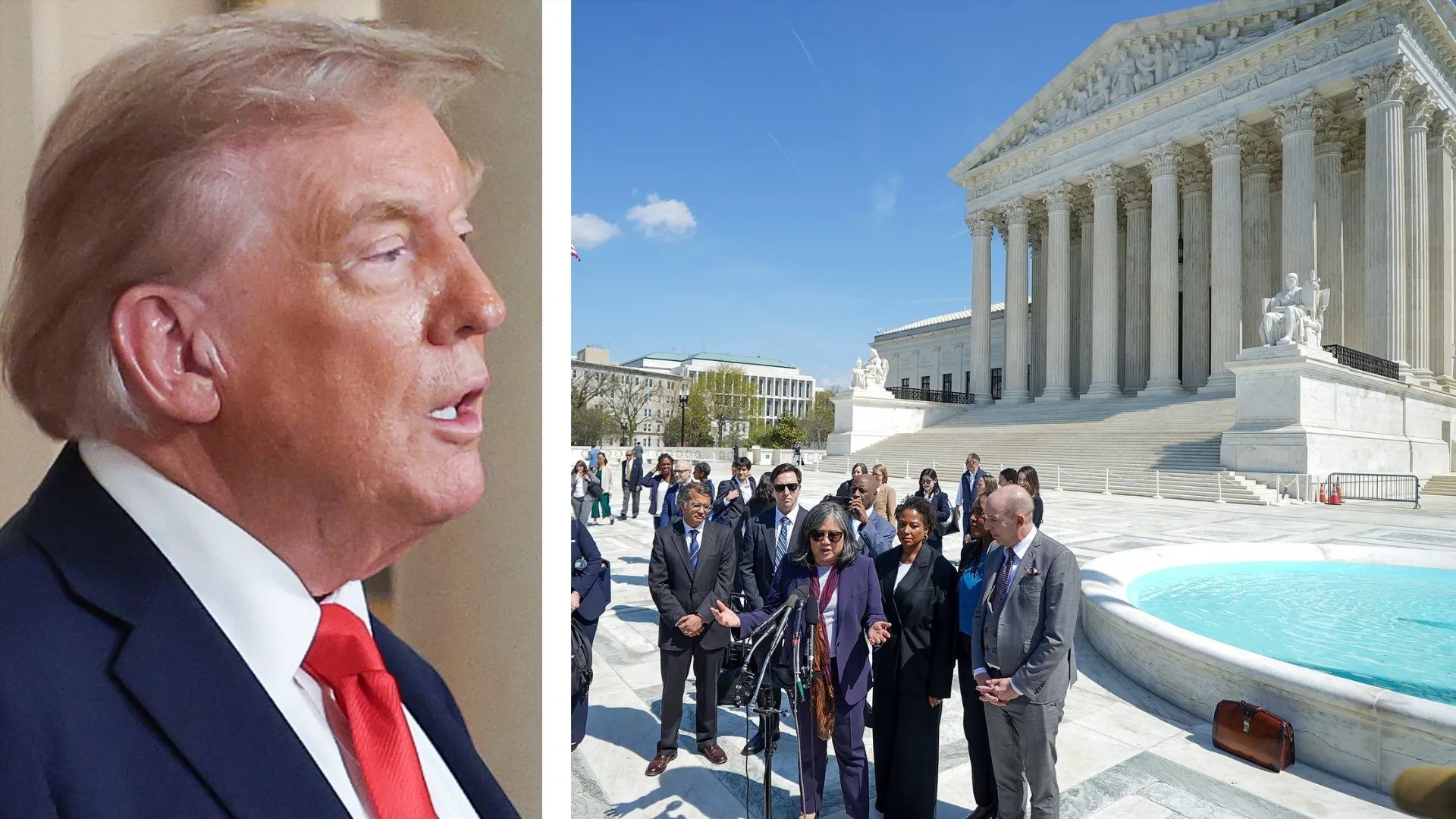  Donald Trump and people standing outside of Supreme Court