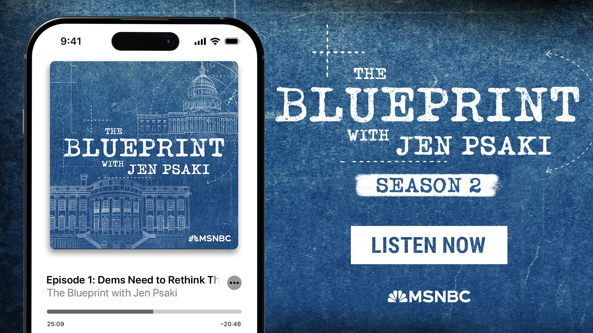 Graphic promoting The Blueprint with Jen Psaki