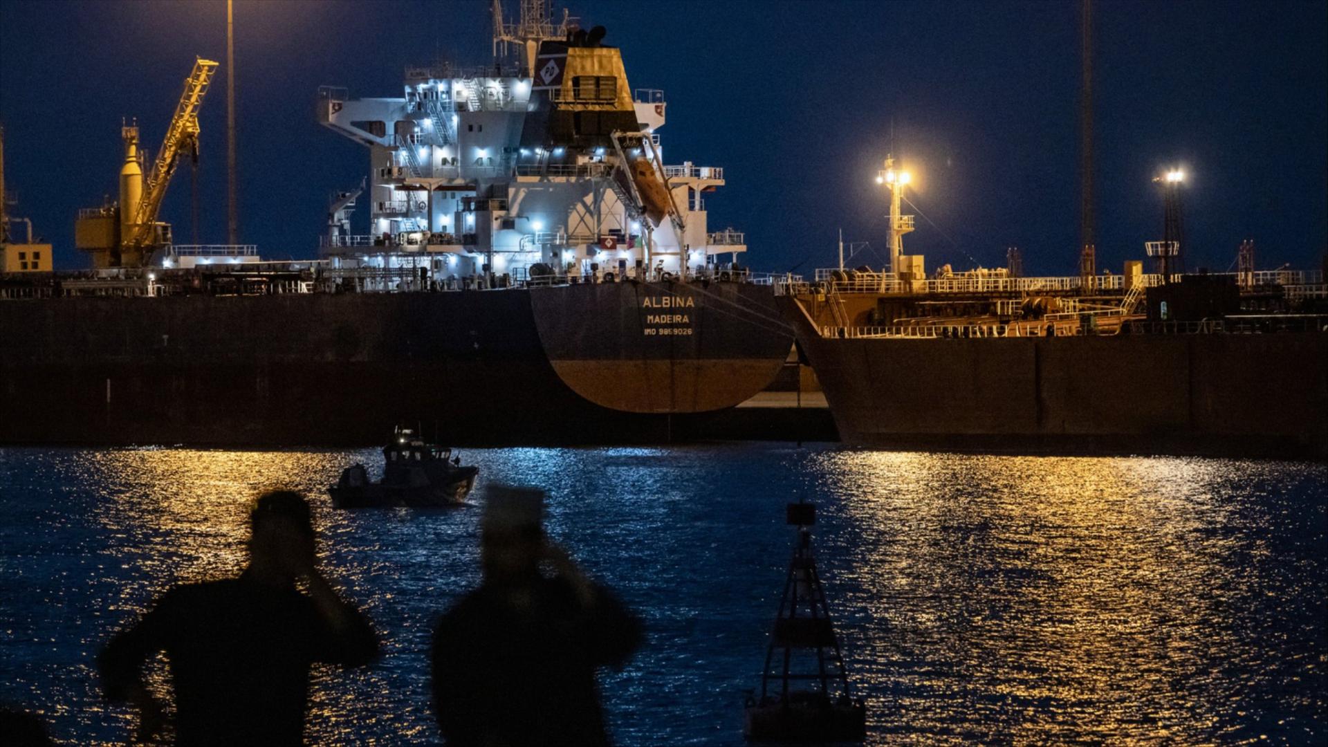 The Albina Bulk carrier sits anchored on March 22, 2026 at Sultan Qaboos Port in Muscat, Oman.