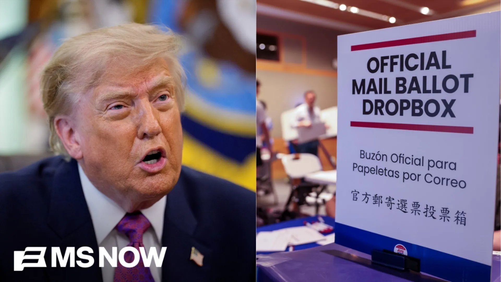 Donald Trump's photo next to a photo of an official mail ballot dropbox