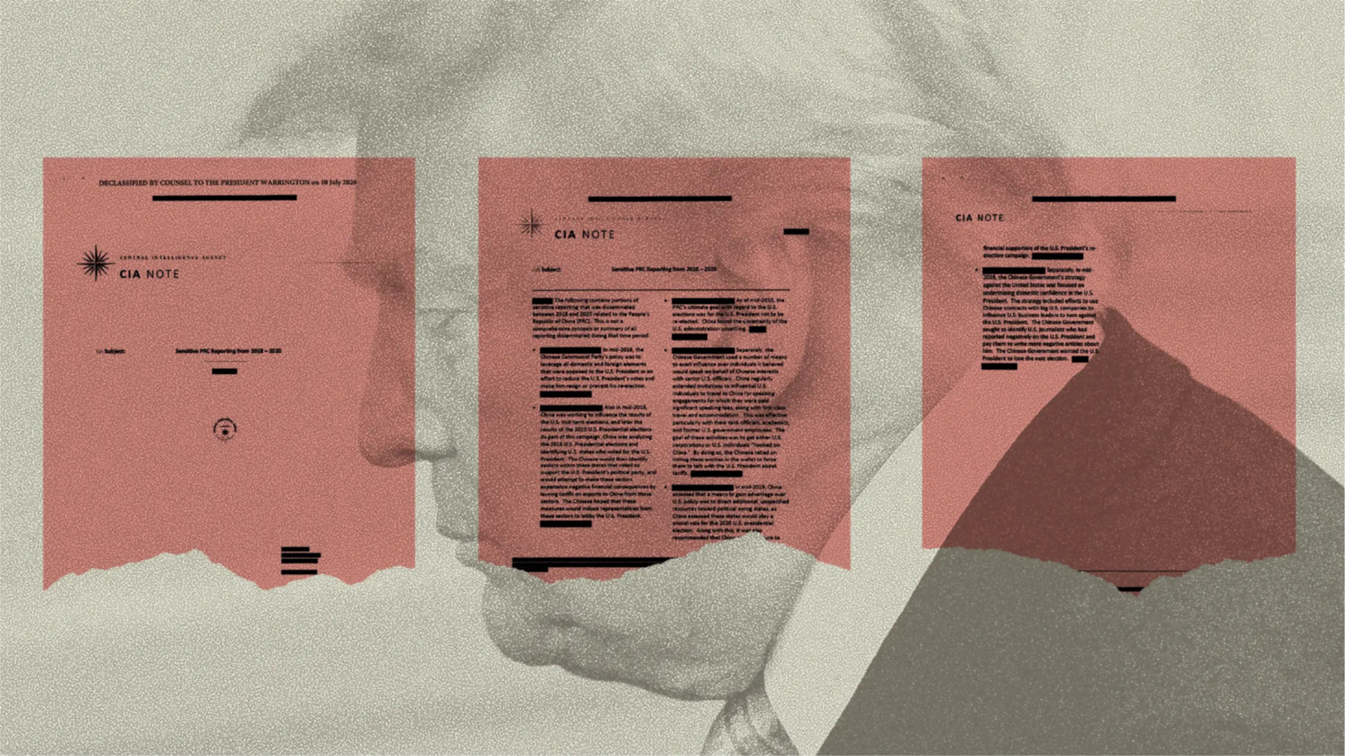 A purported CIA note overlayed on an image of Trump