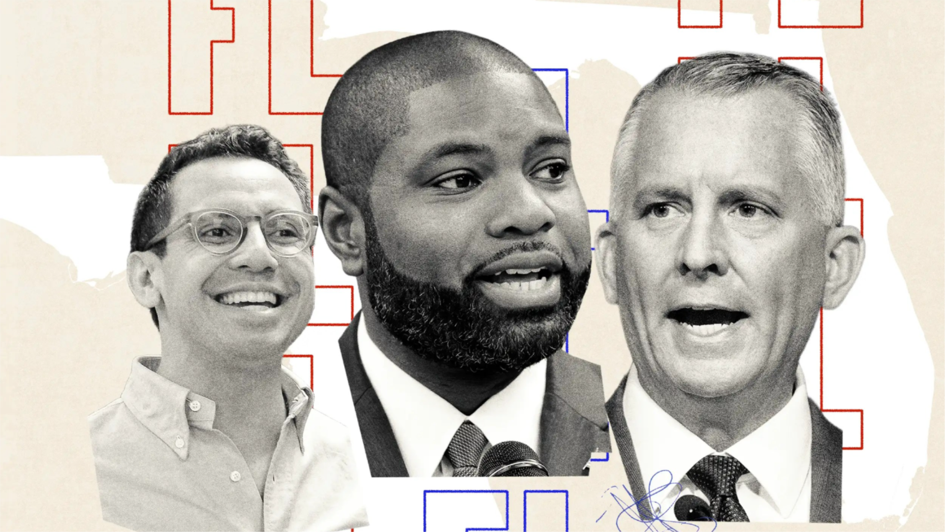 Florida gubernatorial contenders James Fishback, Rep. Byron Donalds and former Rep. David Jolly.