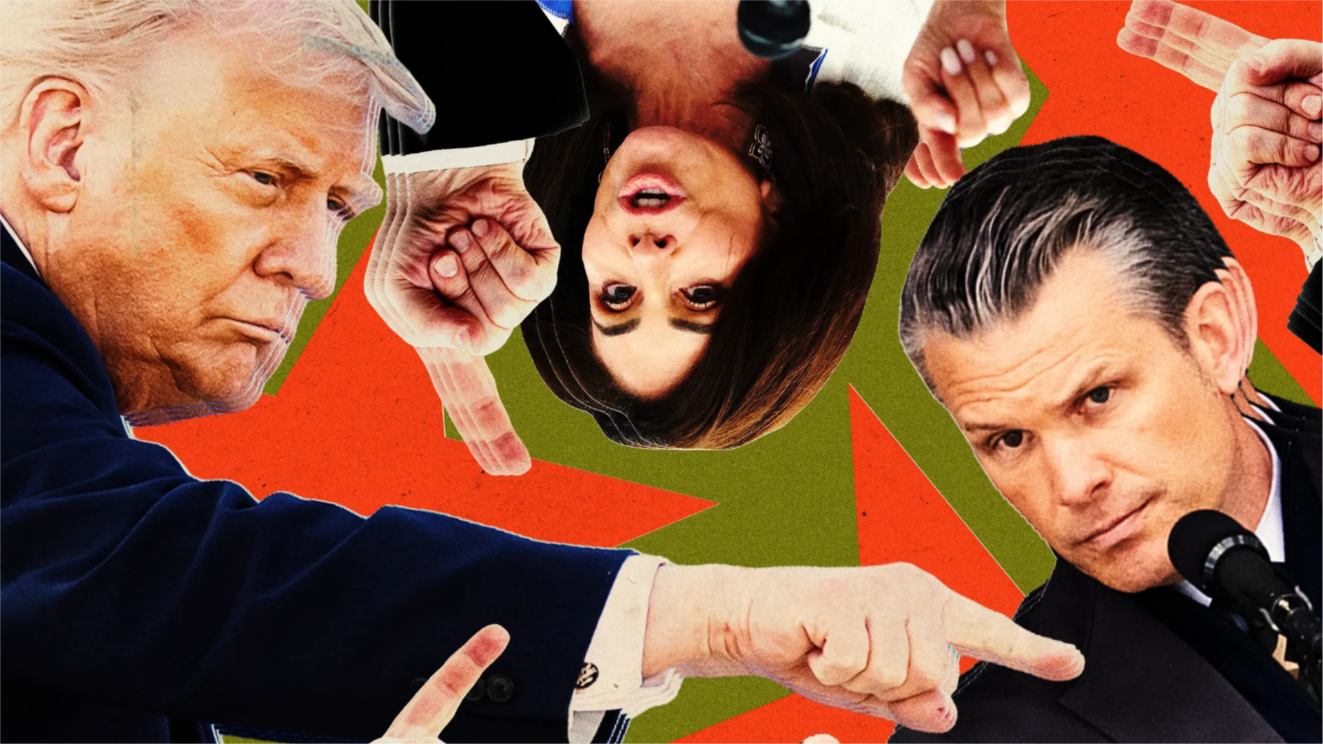 Photoillustration of Donald Trump, Pete Hegseth and Jeannine Pirro