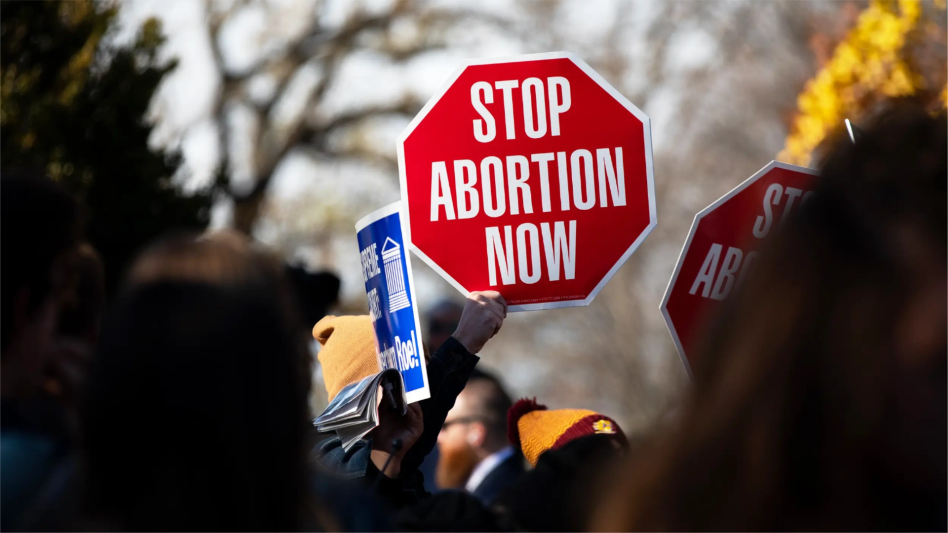 A demonstrator holds a pro-abortion sign on outside the U.S. Supreme Court.