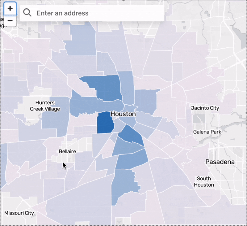 Map of short-term rentals by neighborhood in Houston.
