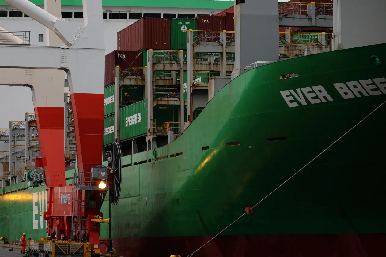Containers on a cargo ship in Tokyo, April 2025