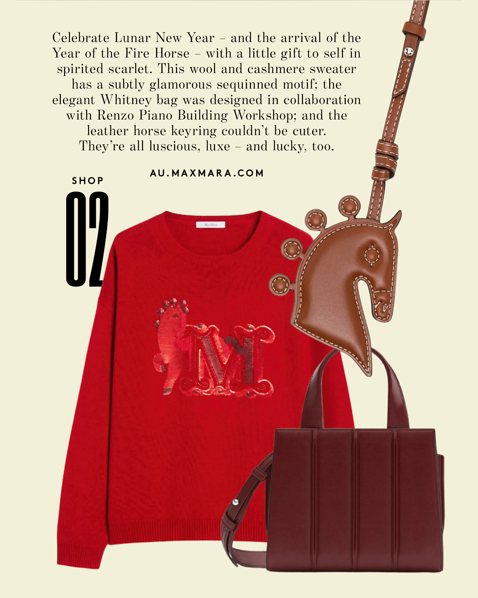 Red Max Mara jumper, bag and bag charm
