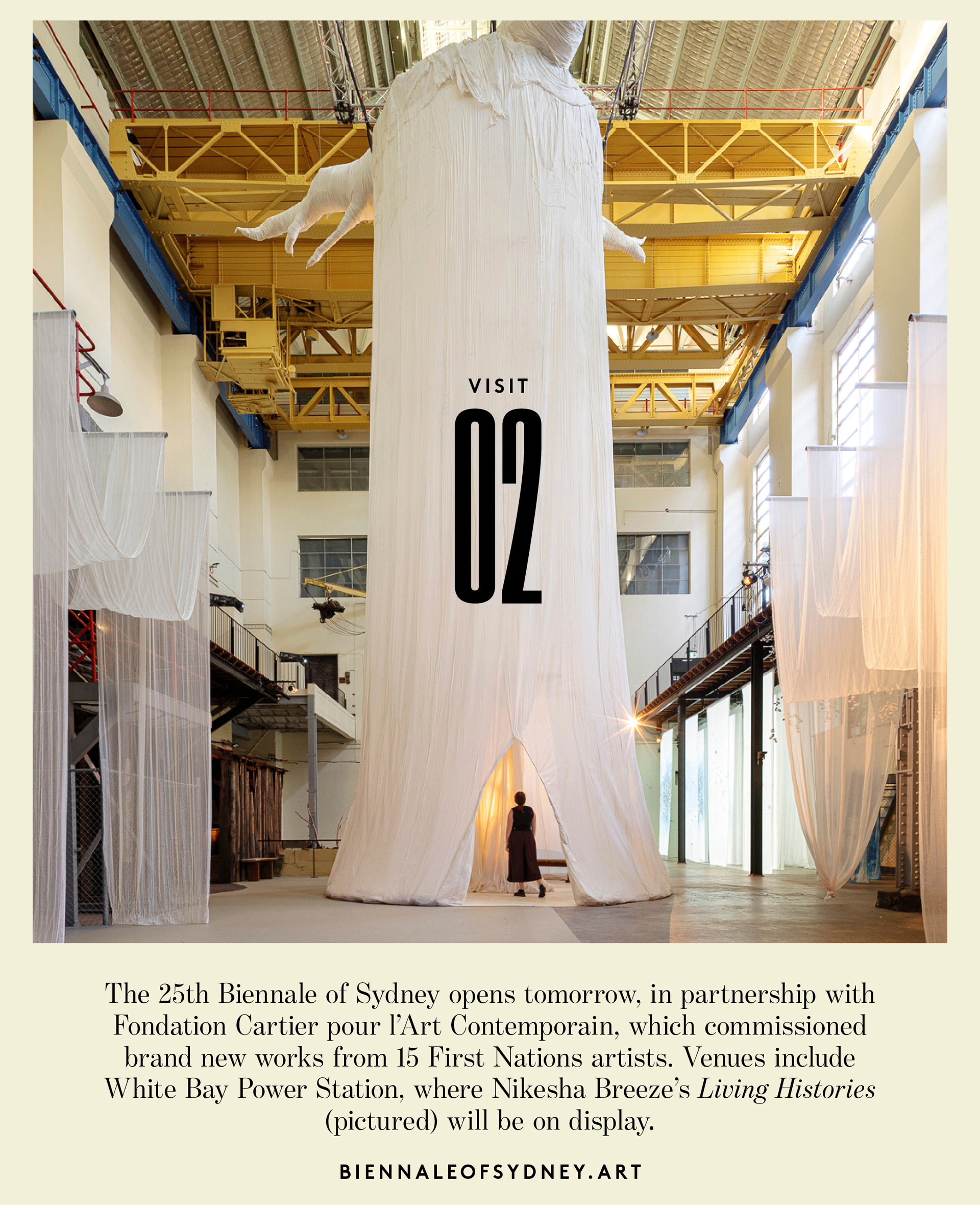 Large industrial building with white fabric hanging from ceiling