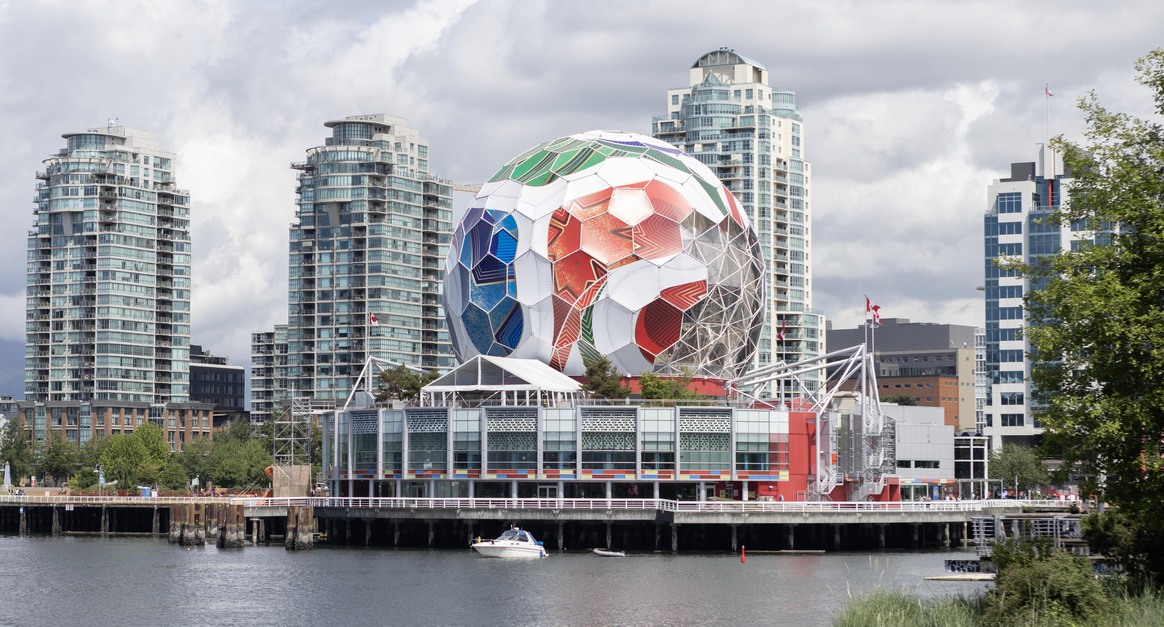 Science World dressed up as a FIFA Soccer Ball in Vancouver