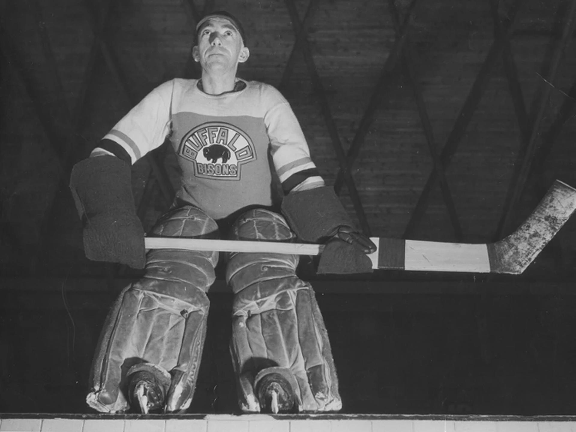 An undated, black-and-white photo of Bill Taugher, the late goaltender credited with playing one game for the Montreal Canadiens.
