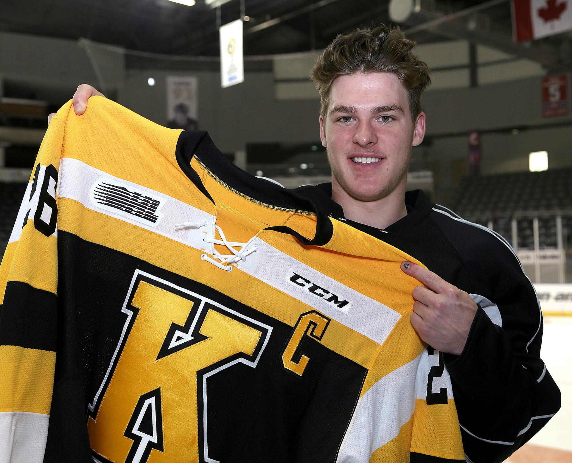 Ted Nichol of the Kingston Frontenacs with his captain's jersey at practice at the Rogers K-Rock Centre in Kingston, in 2017.