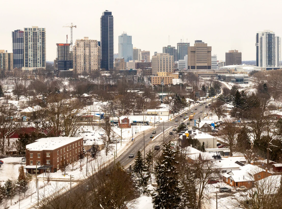 A view of London's skyline on a snowy day.