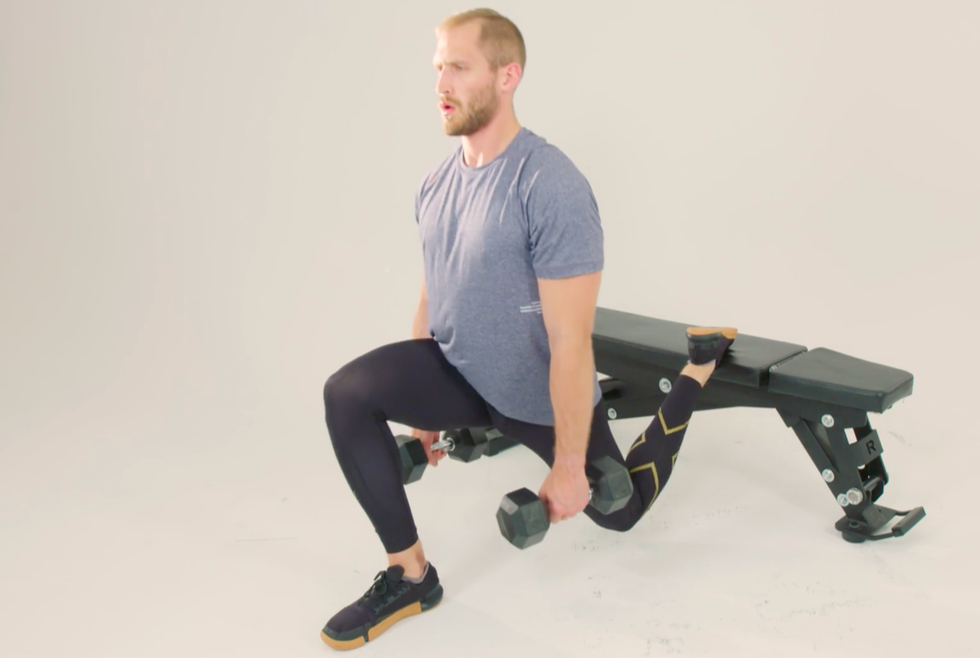 man performing Bulgarian split squat