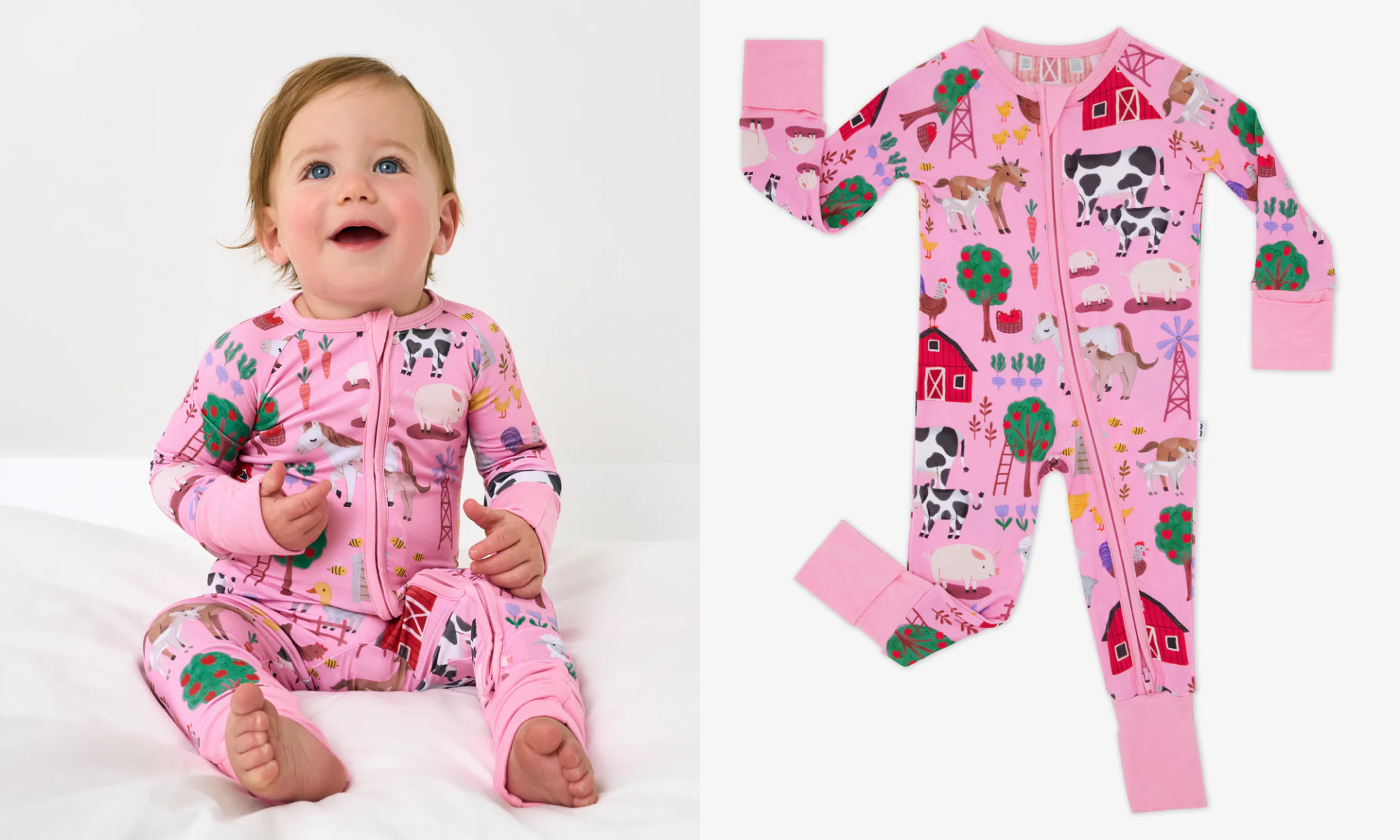 Green & Pink Farm Animals Zippies