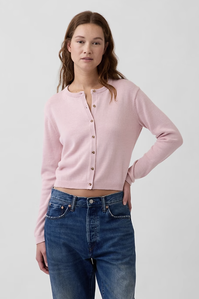 100% Cotton Relaxed Crop Cardigan Sweater