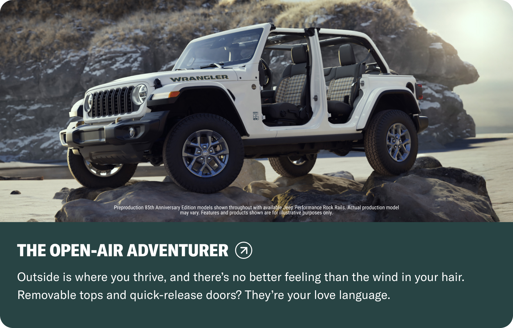 The Open-Air Adventurer: Outside is where you thrive, and there's no better feeling than the wind in your hair. Removable tops and quick-release doors? They're your love language.