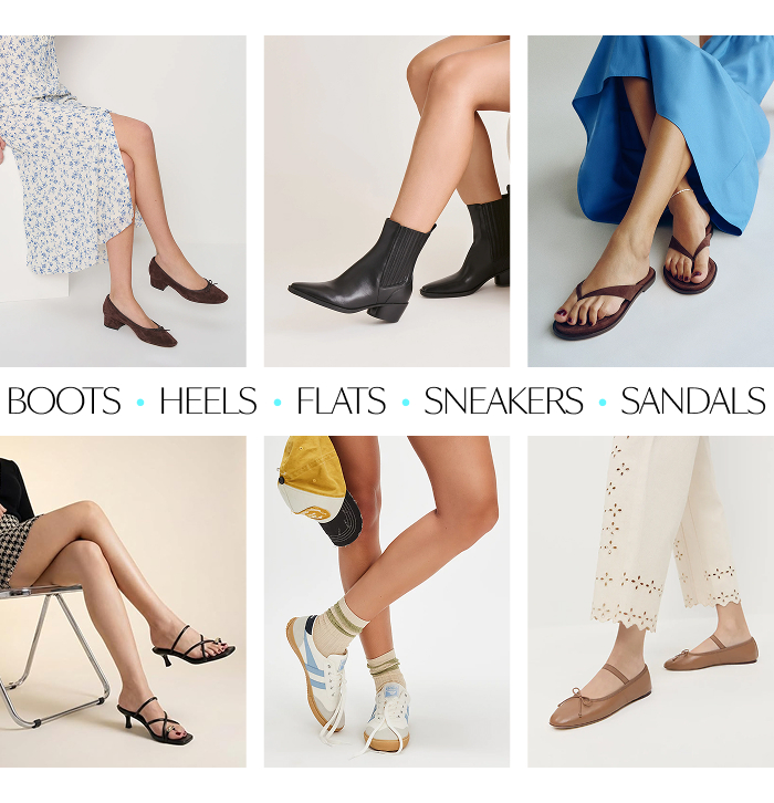 Boots, heels, flats, sneakers, sandals