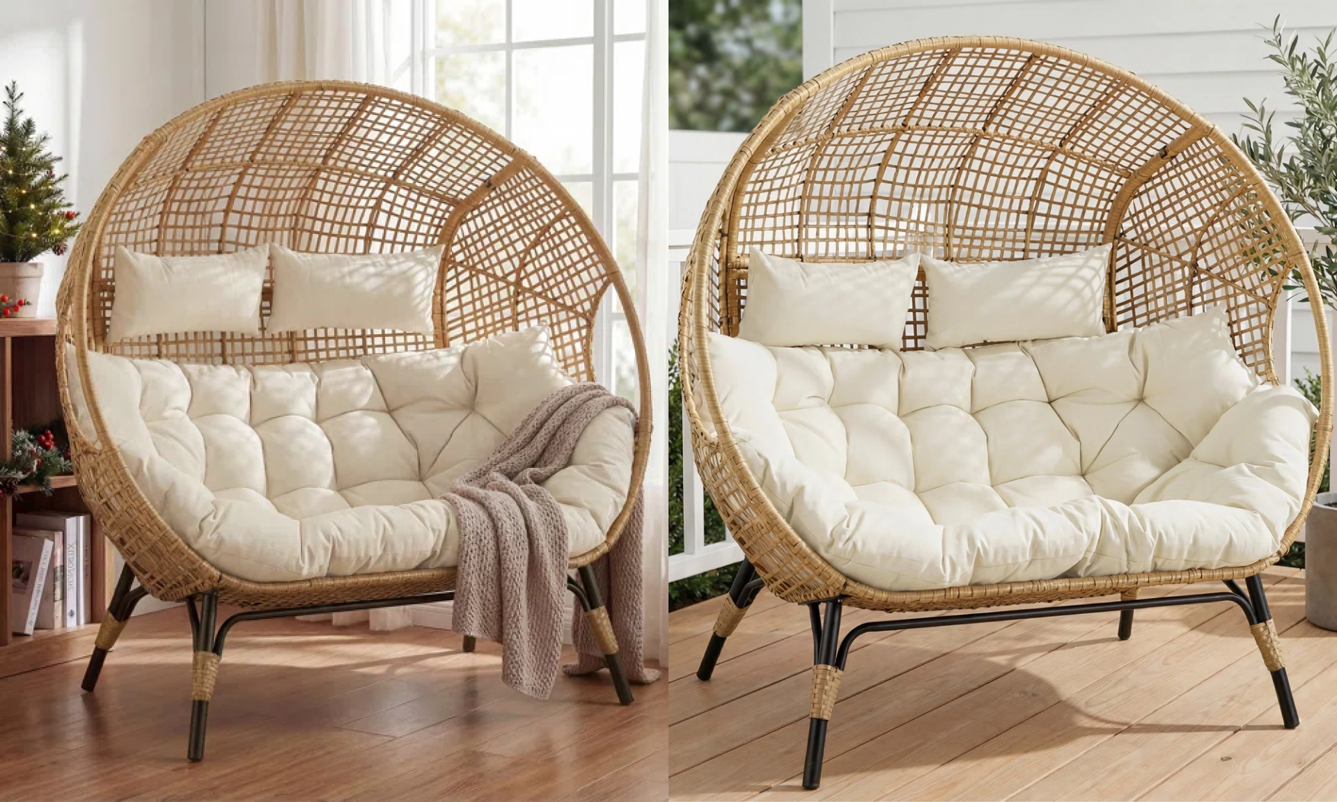 Damarie 2-Person Wicker Rattan Egg Chair