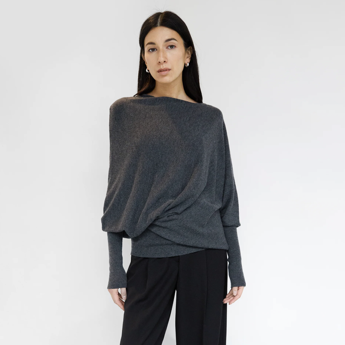 Oak + Fort Asymmetrical Sweater with Cuffed Sleeve