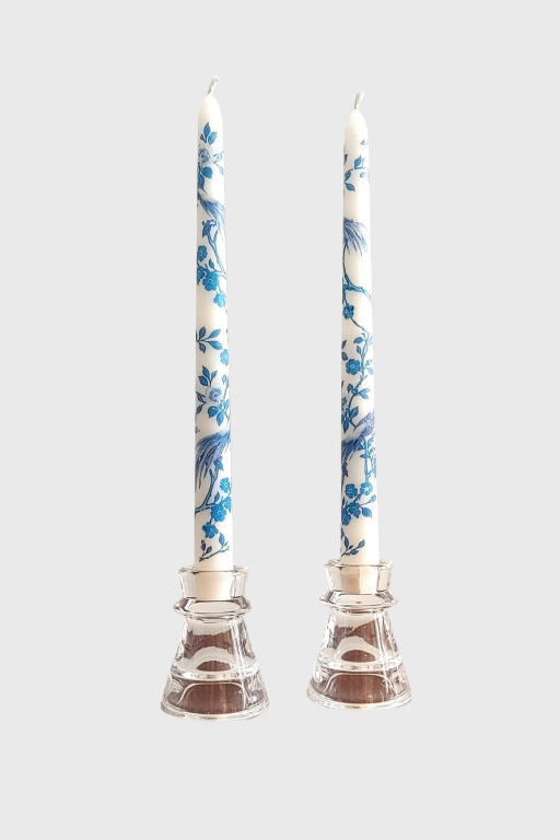 Chinoiserie Pattern Blue & White Taper Candles