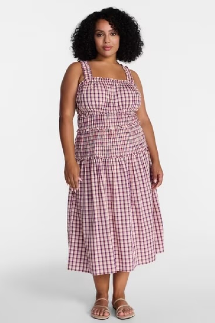 Sleeveless Smocked Peasant Midi Dress