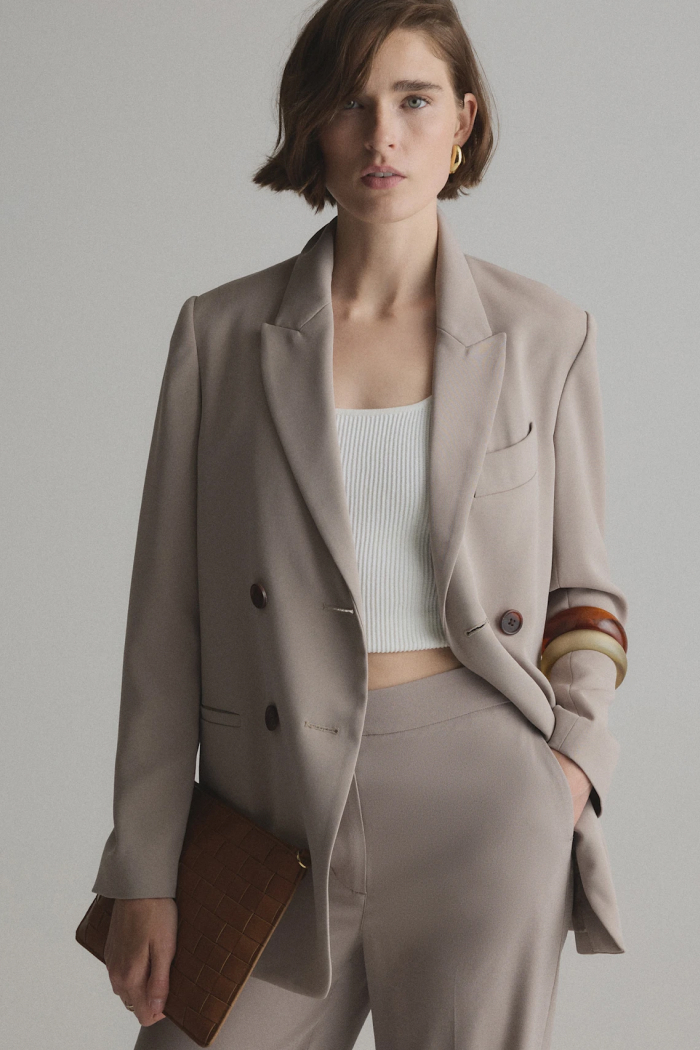 Stretch Crepe Relaxed Double-Breasted Blazer