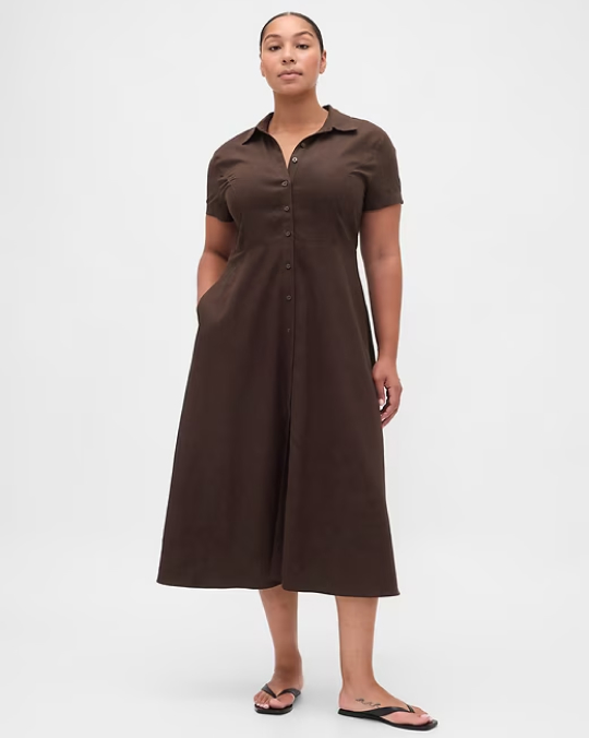Linen-Blend Midi Shirtdress