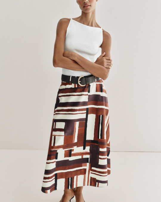 Printed Belted Skirt 