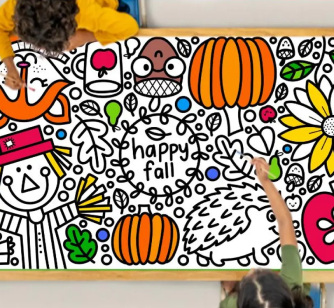 A giant fall-themed coloring banner