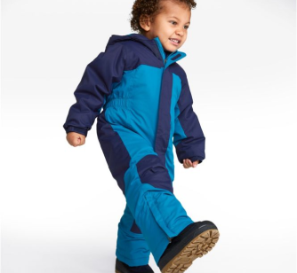 A full-body snowsuit for toddlers