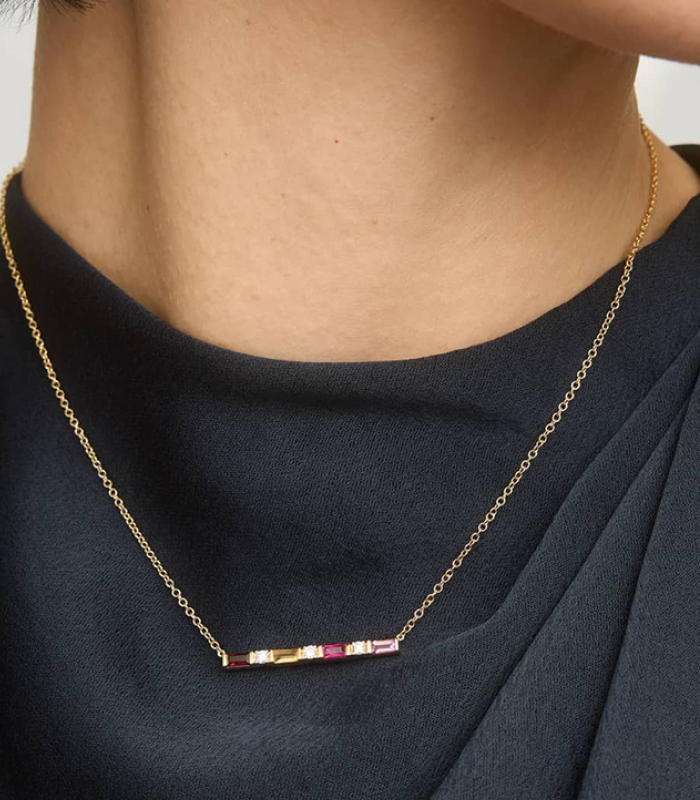 Personalized Baguette Cut Birthstone Bar Necklace
