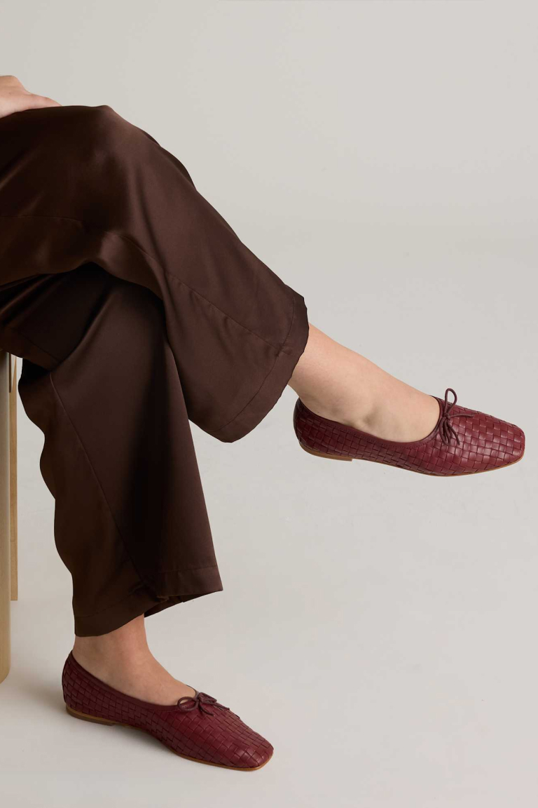 Italian Leather Handwoven Square Toe Ballet Flat