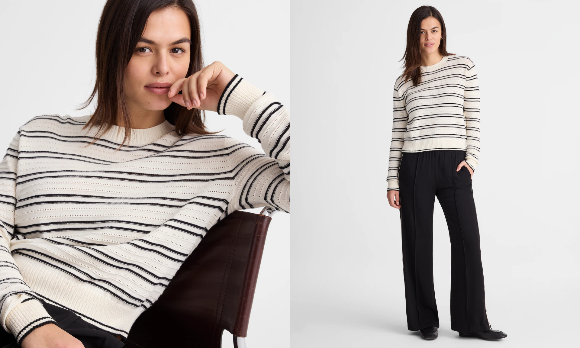 Striped Textured-Stitch Crewneck Sweater