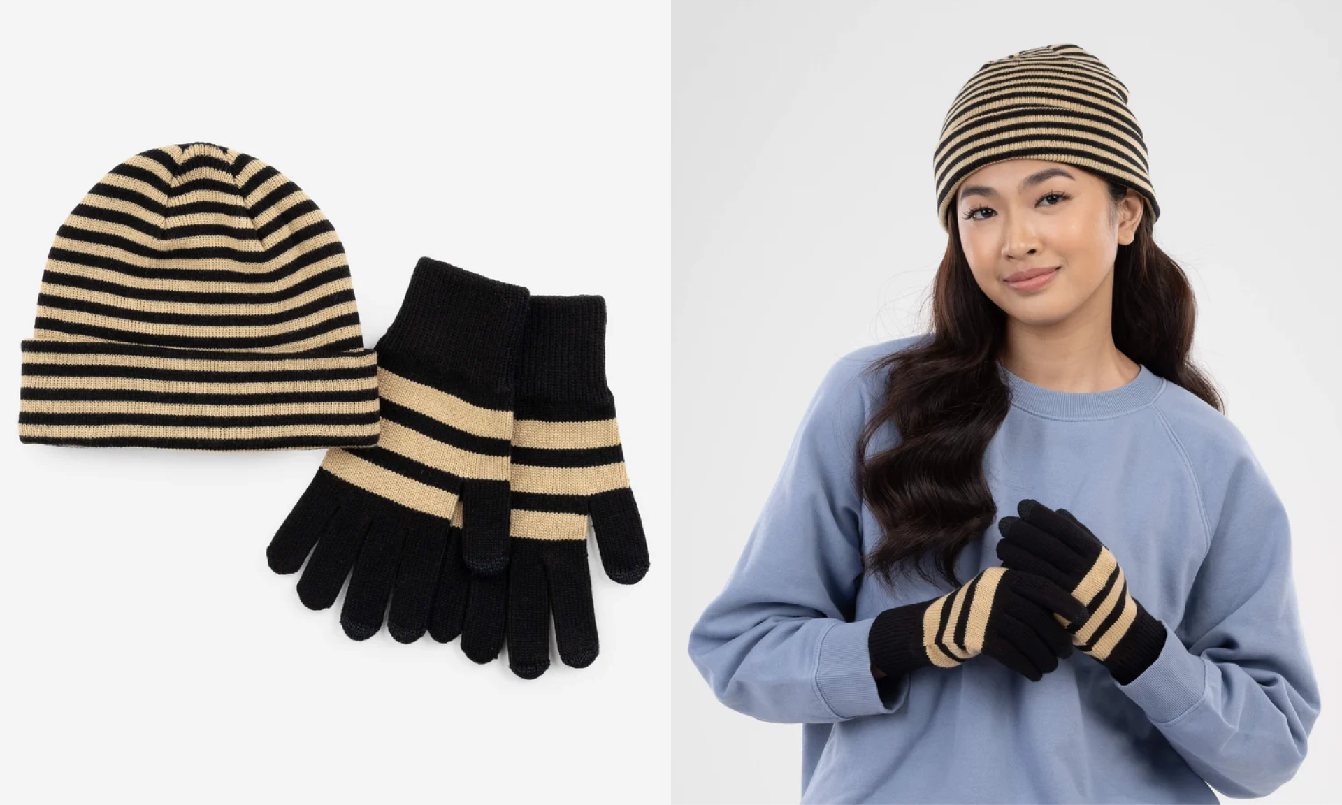 Simple Stripe Beanie + Touchscreen Gloves
