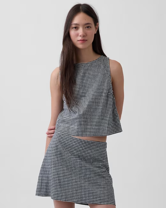 Linen-Blend Crop Shell Tank Top