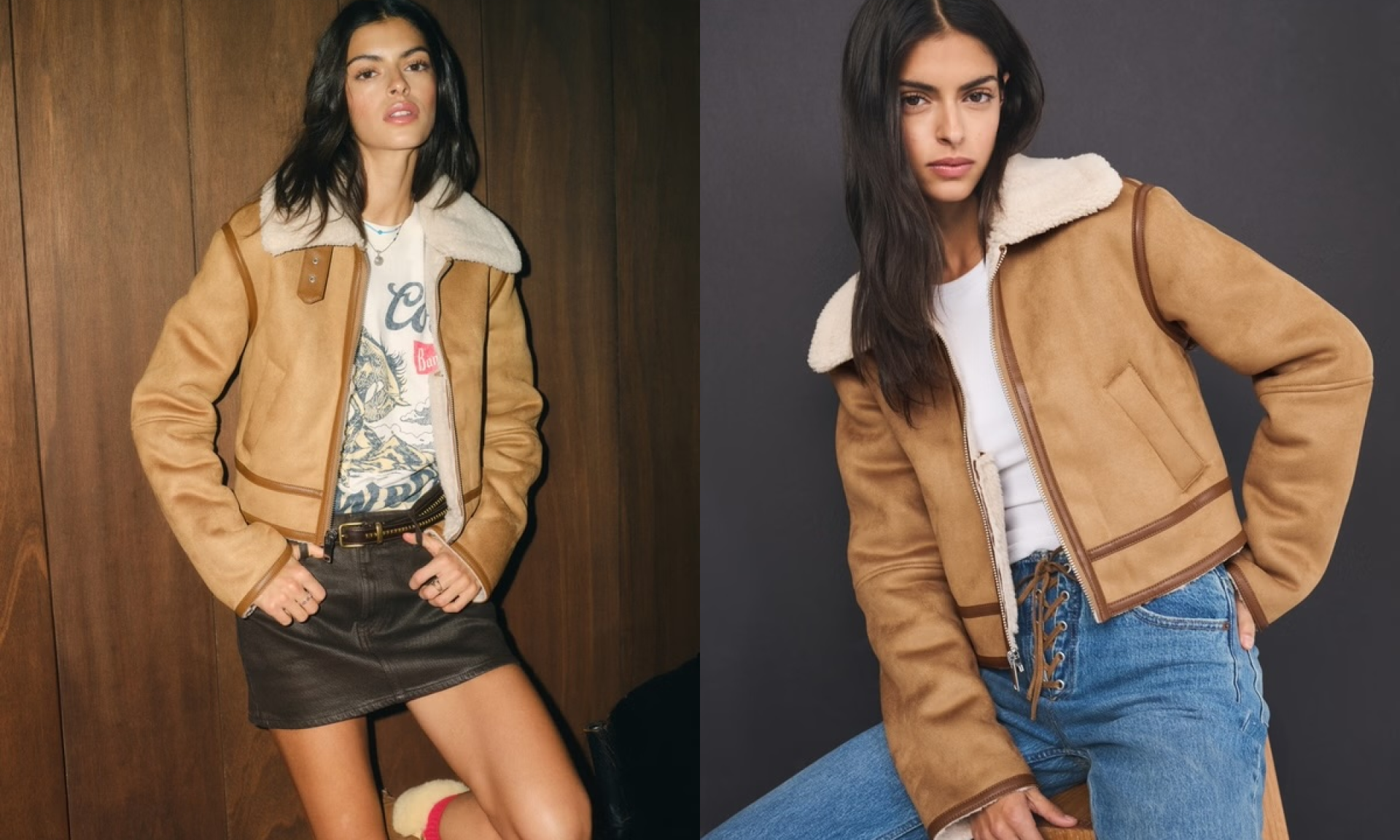 Short Vegan Suede Shearling Coat 