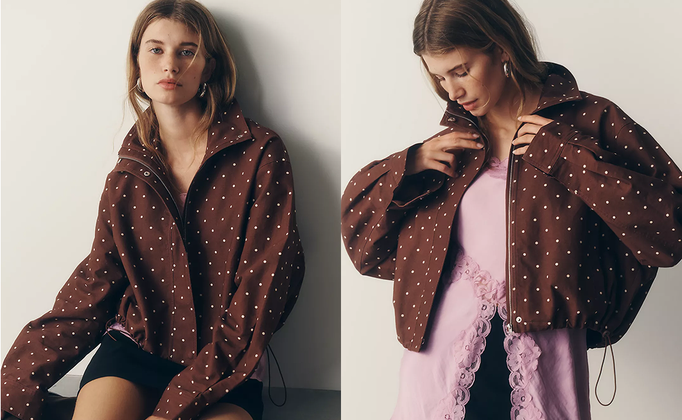 Cotton Dotted High-Neck Jacket