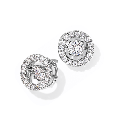 White gold round halo diamond stud earrings.