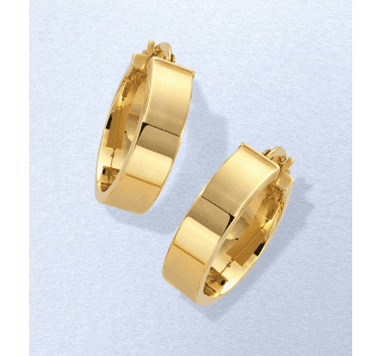 Pair of polished yellow gold chunky hoop earrings.