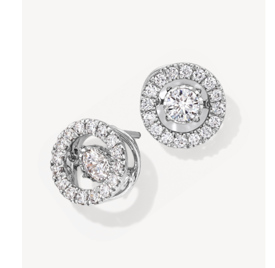 White gold round halo diamond stud earrings.