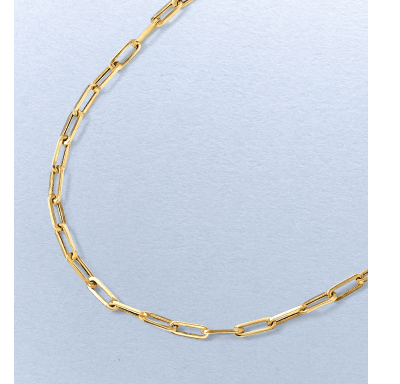 Yellow gold paperclip chain necklace.