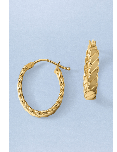 Pair of twisted yellow gold hoop earrings.