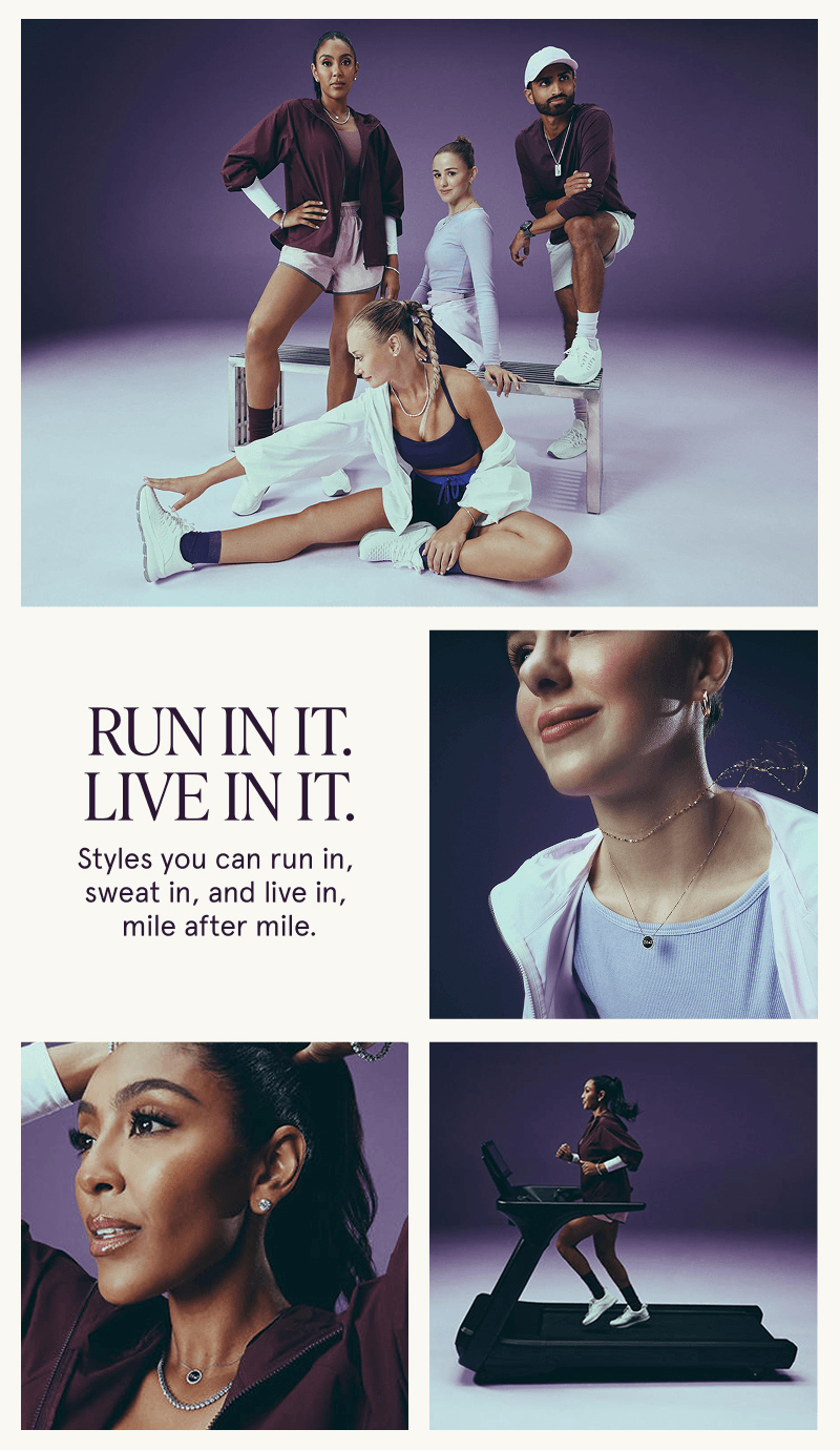 Athletes wearing jewelry as they run and stretch. Styles you can run, sweat and live in. 
