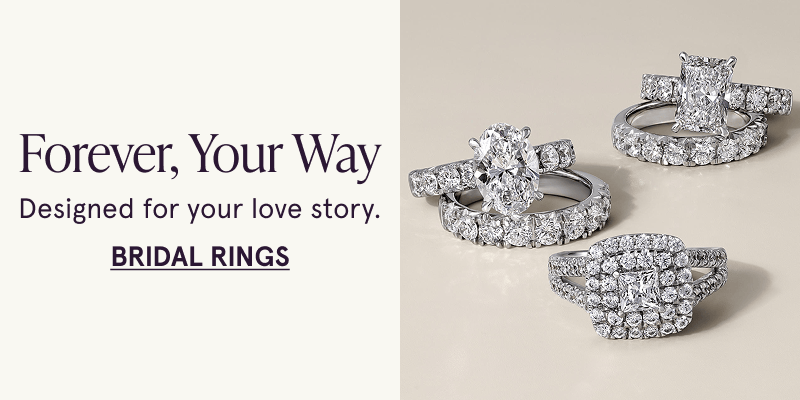An engagement ring and two bridal sets. For your love story. Click here to shop bridal