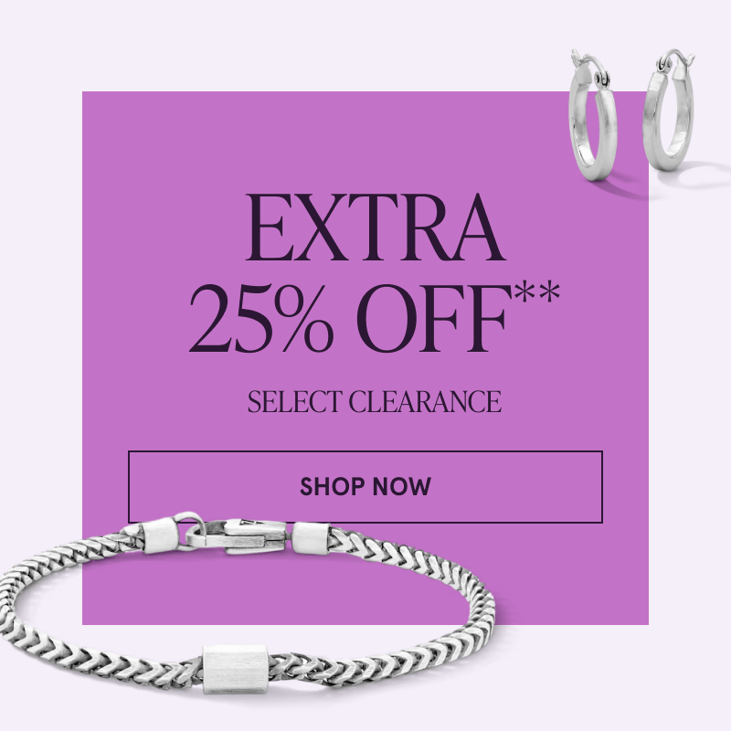 A pair of white metal hoops and a white metal bracelet. Extra 25% off select clearance. Click here to shop now