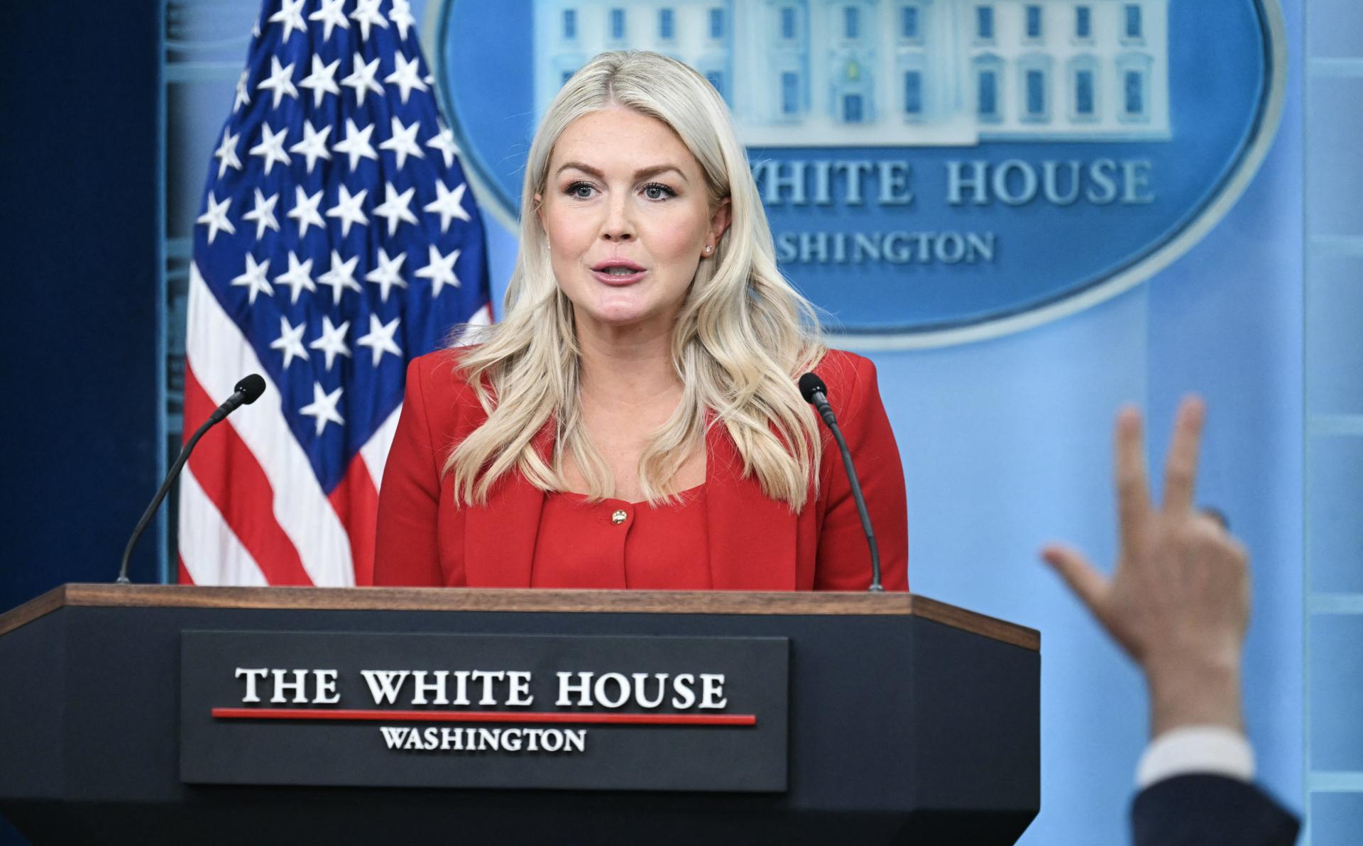  US-POLITICS-LEAVITT White House Press Secretary Karoline Leavitt speaks during a press briefing in the Brady Briefing Room of the White House