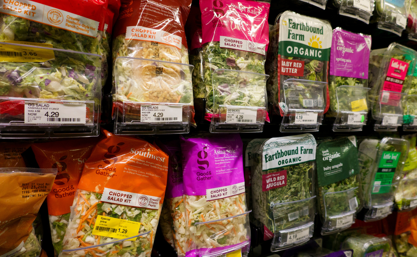 Bagged lettuce aisle at the grocery store