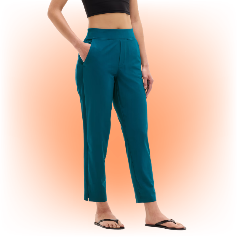 Model wearing blue athleta capris