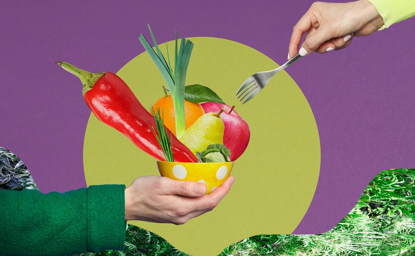 Hand holding a bowl of veggies